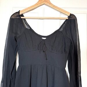 Hollister Black Long Sleeve Dress Babydoll Smocked Sz S Whimsygoth Fairy Grunge